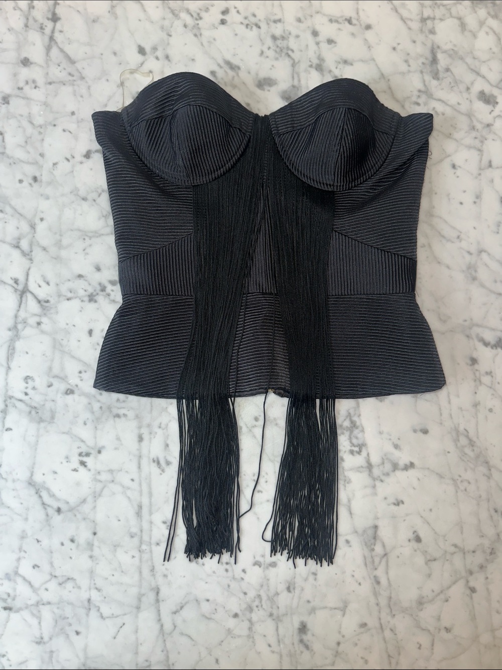 sass & bide Black Fringe-Front Strapless Bustier